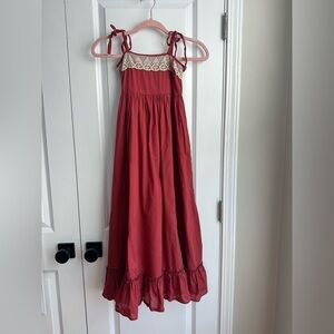 Little Prim Girls Shoulder Tie Maxi Ruffle Dress Lace Rust Size 8